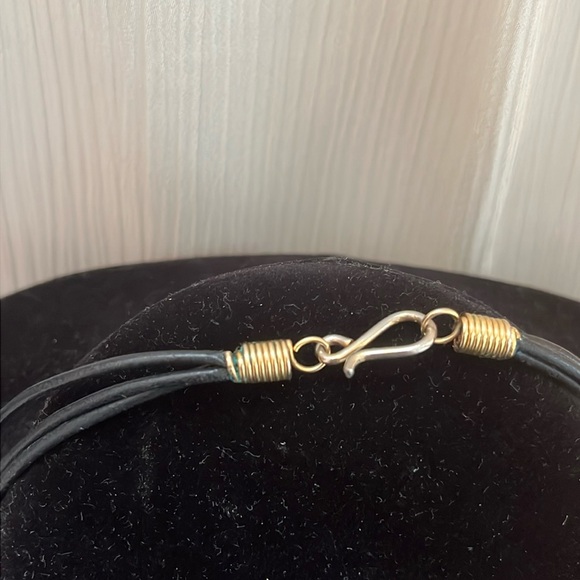 Necklace Metal and waxed cord copper, bronze and silver  tone - Picture 3 of 5